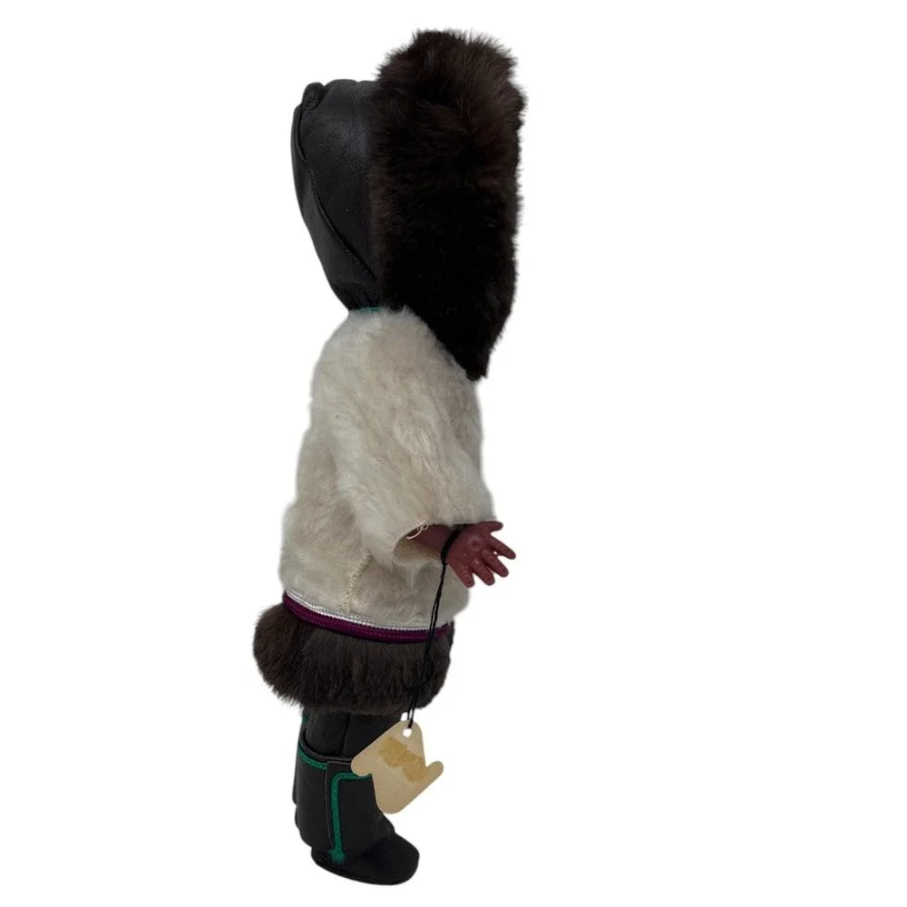 Vintage Handmade Inuit Eskimo Native American Girl Doll Canada Faux Fur Souvenir